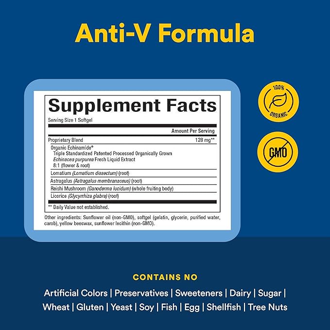 Natural Factors Anti-V Formula - Healthy Immune System Support Supplement - Herbal Immune Health Supplement with Reishi Mushroom &amp Licorice Root - 120 Softgels (120 Servings)
