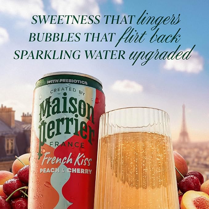 Maison Perrier French Kiss Sweetened Sparkling Juice Beverage Peach &amp Cherry Flavors With Real Fruit Juices 24Pk