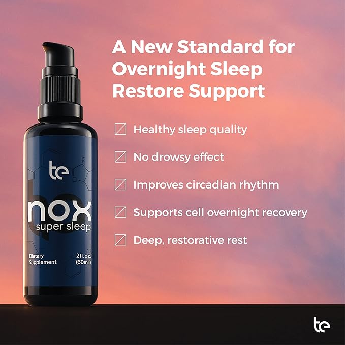 te USA Nox Super Sleep | Synergistic Sleep Aid for Calming Restlessness Supporting Melatonin Synthesis and Regulating Natural Circadian Rhythm Sleep-Wake Cycle | Melatonin Gaba L-Theanine Supplement