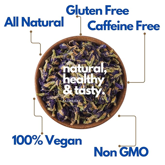 SALINRAAT - Premium Quality Butterfly Pea Flower Tea Butterfly Pea Tea Rich in Antioxidants Edible Dried Herbal Flowers for Blue &amp Purple Drinks and Food Coloring (17.63 oz / 500 g)