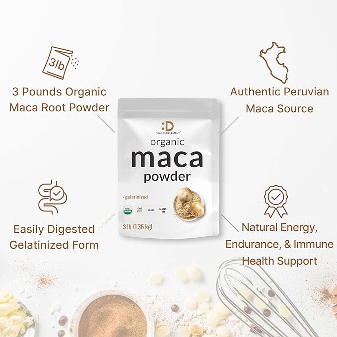 Organic Peruvian Maca Root Powder 3lbs – Easily Digested Gelatinized Form – Herbal Superfoods Supplement for Men &amp Women – Supports Immune &amp Energy Health – Non-GMO