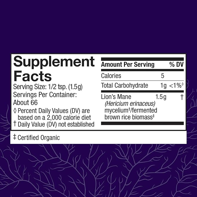 Host Defense Lion's Mane Powder - Brain Health Support Supplement - Mushroom Supplement to Support Focus &amp Memory Function - Immune &amp Nervous System Support Supplement - 3.5 oz (66 Servings)*