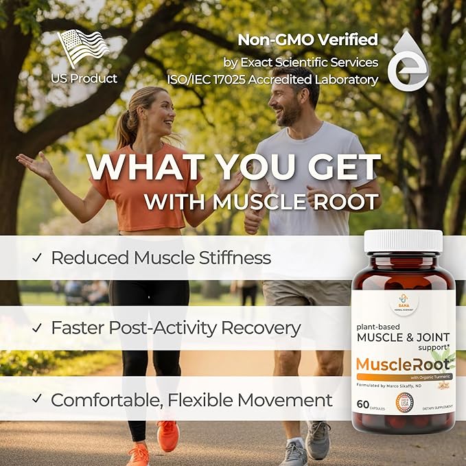 Muscle &amp Joint Support Supplement – Botanical Formula for Healthy Inflammatory Response | 6 Research-Backed Botanicals | Organic Turmeric | 60 Capsules | Sana Herbal