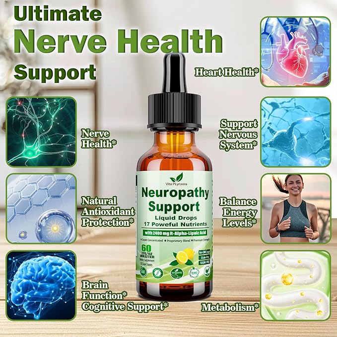 Neuropathy Supplements Liquid Drops Advance 17-in-1 Stabilized R-Alpha Lipoic Acid (R-ALA) w. Acetyl L-Carnitine Vitamin B-Complex Magnesium High Potency R-Lipoic Acid for Nerve Antioxidant Energy