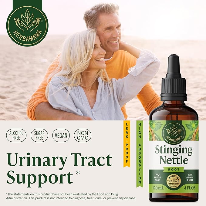 HERBAMAMA Stinging Nettle Tincture - Vegan Urinary Tract Support with Stinging Nettle Root Extract - Non-GMO Alcohol &amp Sugar-Free Urtica Dioica Supplement - 84-Day Supply