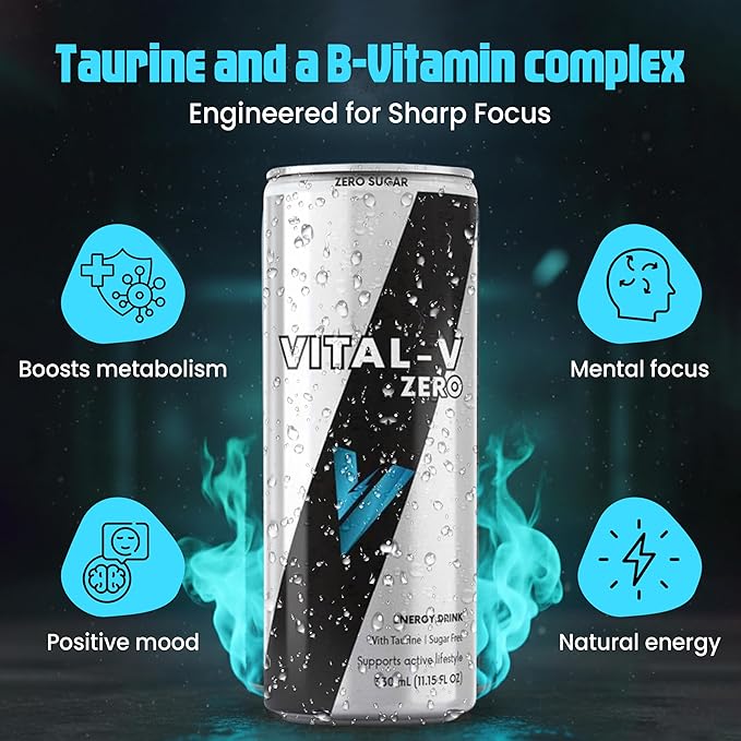 Vital-V Zero Premium Sugar Free Energy Drink with Taurine and B-Vitamins 0 Calories