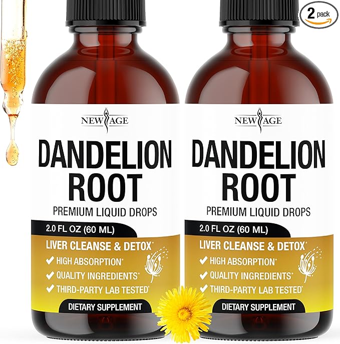 NEW AGE Dandelion Root Extract Drops - Liver Cleanse Detox Support - Dandelion Tincture for Liver Support - Vegan Sugar &amp Alcohol-Free Liquid Supplement - 4 fl oz