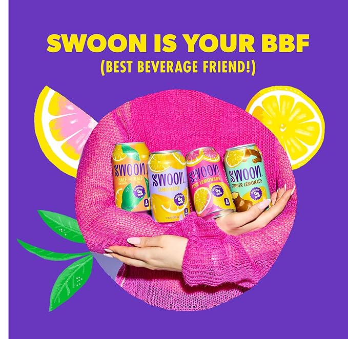 Swoon Pink Lemonade - Low Carb Paleo-Friendly Gluten-Free Keto Drink - Sugar Free Strawberry Lemonade Made with 100% Lemon Juice Concentrate &amp Sweetened by Monk Fruit 12 Fl oz (Pack of 12)