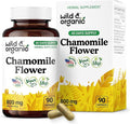 Wild &amp Organic Chamomile Capsules 800 mg - Relaxation &amp Digestive Support - Herb Chamomile Powder Supplement - Matricaria Recutita Flower - Vegan No Fillers Non-GMO - 90 Count
