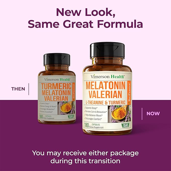Melatonin 3mg Sleep Aid with L-Theanine &amp Valerian Root – Turmeric Curcumin Supplement with Ginger &amp Black Pepper – Organic Turmeric Supplement for Sleep Calm and Stress Relief Support – 180