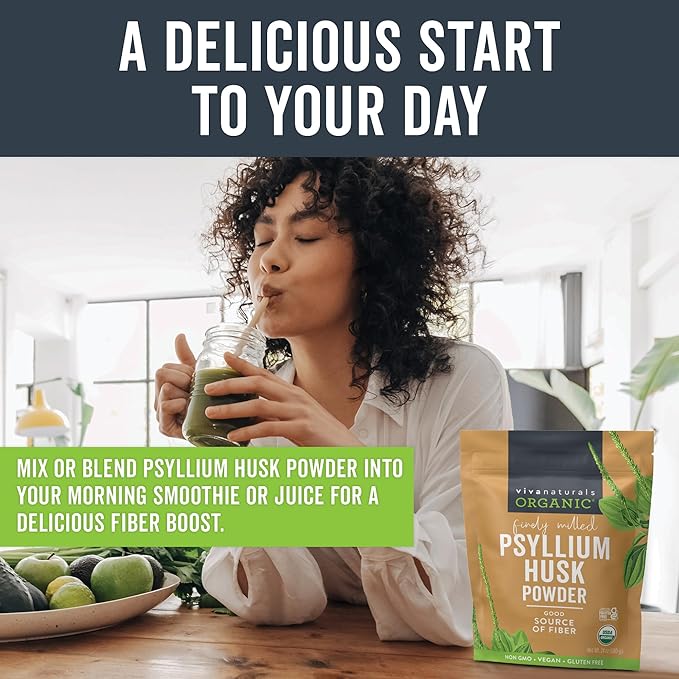 Viva Naturals Organic Psyllium Husk Powder 24 oz – Finely Ground Unflavored Vegan Keto Paleo Non-GMO Plant-Based Superfood Good Source of Fiber for Gluten-Free Baking Juices &amp Smoothies