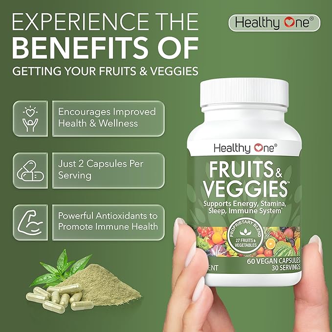 Fruits &amp Veggies Formula - 27 Premium Whole Foods - Organic Ingredients - Equals 3 Servings of Fruits &amp Vegetables - Improve Energy Focus &amp Immune Function - Fiber - Antioxidants - 150ct