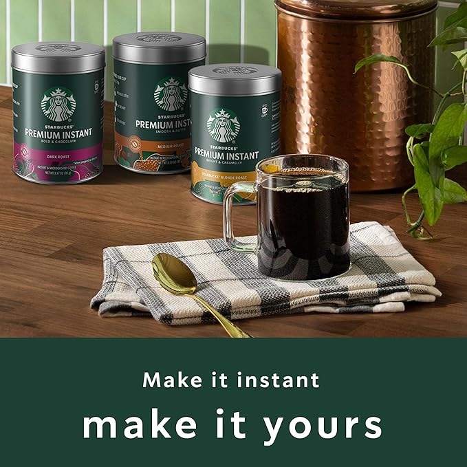 Starbucks Premium Instant Coffee Dark Roast Coffee Arabica Beans Three 3.17 oz Tins (Pack of 2)