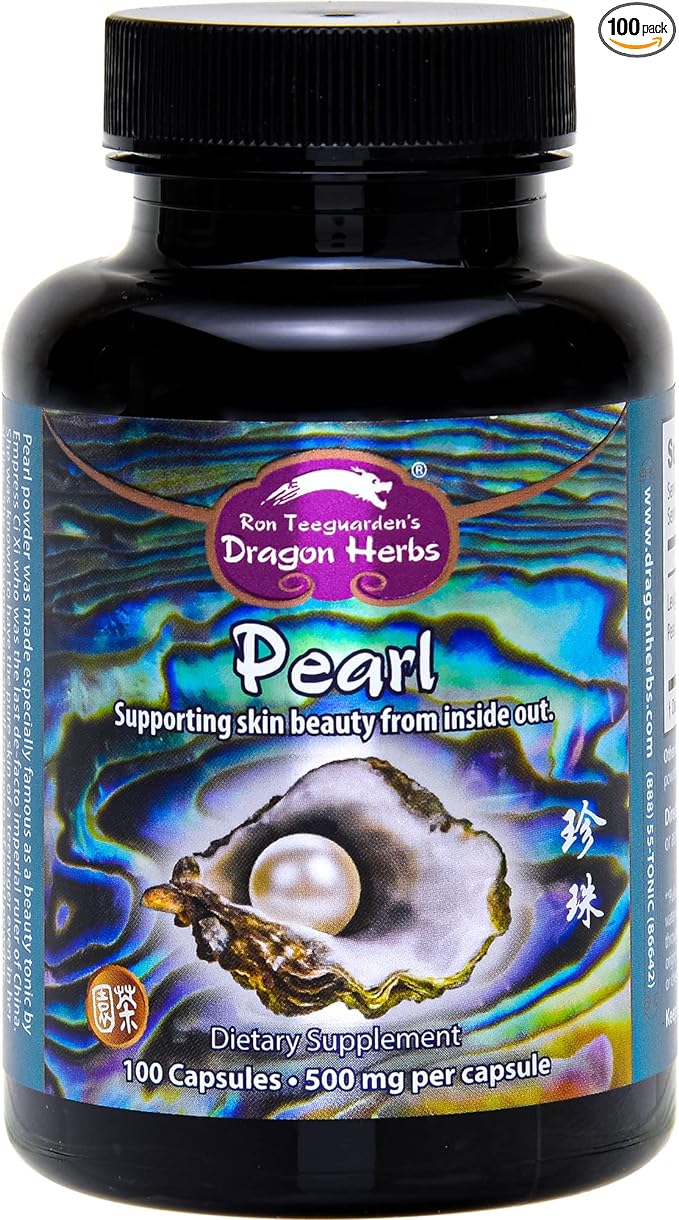 Dragon Herbs Pearl Powder Capsules - Pure Pearl Powder Supplement to Support Skin Eyes Nails Beauty | All Natural Ingredients Non-GMO (100 Capsules 500 mg Per Capsule)