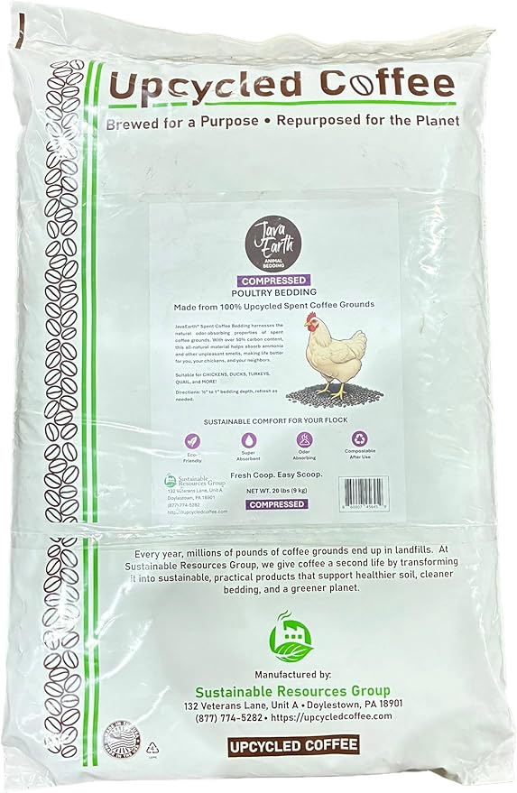JavaEarth® Compressed Poultry Bedding Upcycled Spent Coffee Ground Pellets 20 lbs