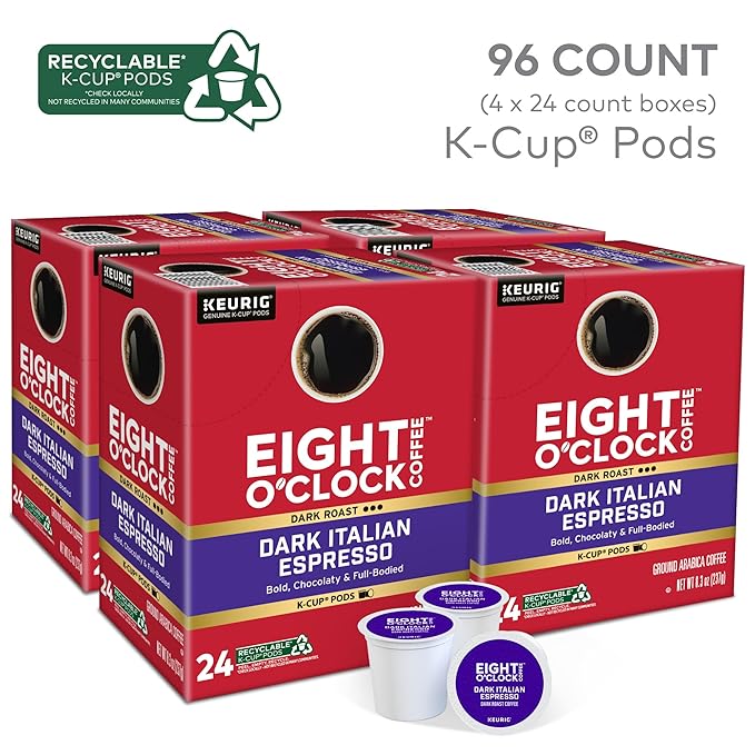 Eight O'Clock Coffee Dark Italian Roast Single-Serve Keurig K-Cup Pods Medium Roast Coffee Pods 96 Count