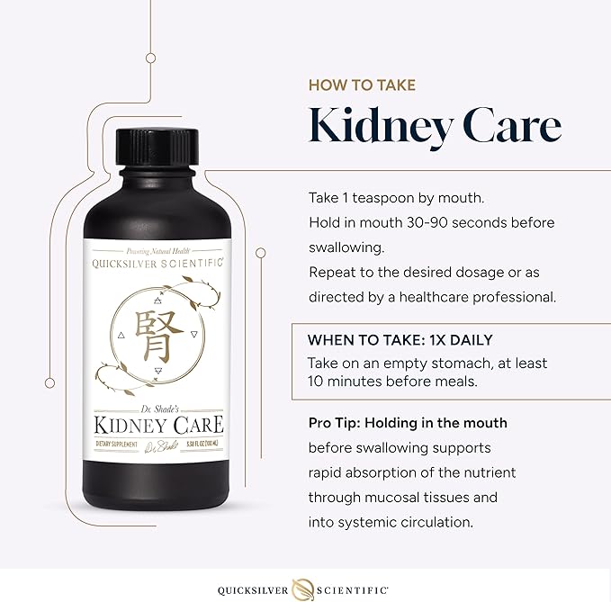 Quicksilver Scientific Kidney Care - Kidney Cleanse &amp Lymphatic Drainage Supplements - Astragaloside IV Extract Zhu Ling Goldenrod Ferulic Acid He Shou Wu &amp Dandelion Leaf (3.38oz / 100ml)
