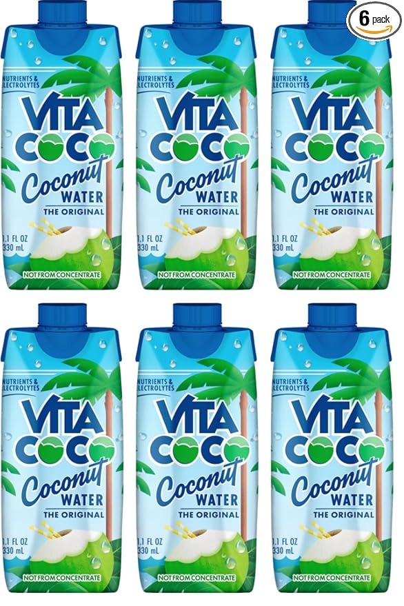 Coconut Water Original Natural Hydrating Electrolyte Beverage 11.1 fl oz 6 Count - Ideal for Halloween Baskets Healthy Drinks Pantry Staples - Comes in ComboCreations Box