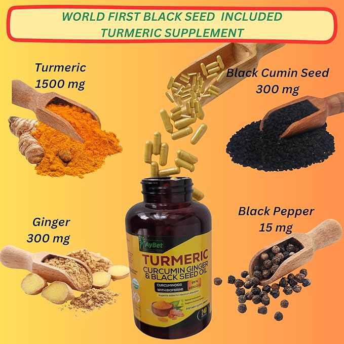 World 1st.Turmeric Curcumin Ginger&ampBlack Seed Oil 240 Caps 2250mg 95% Curcuminoids BioPerin Added Extra Strength Organic Halal Vegan Support Immune System Antioxidant Joint Support