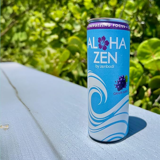 Zenbodi Aloha Zen Grape Burst - AWAKEN Functional Beverage - 12 Pack Energy Drink Zero Sugar Energy Drinks with L-Alpha GPC Caffeine and L-Theanine
