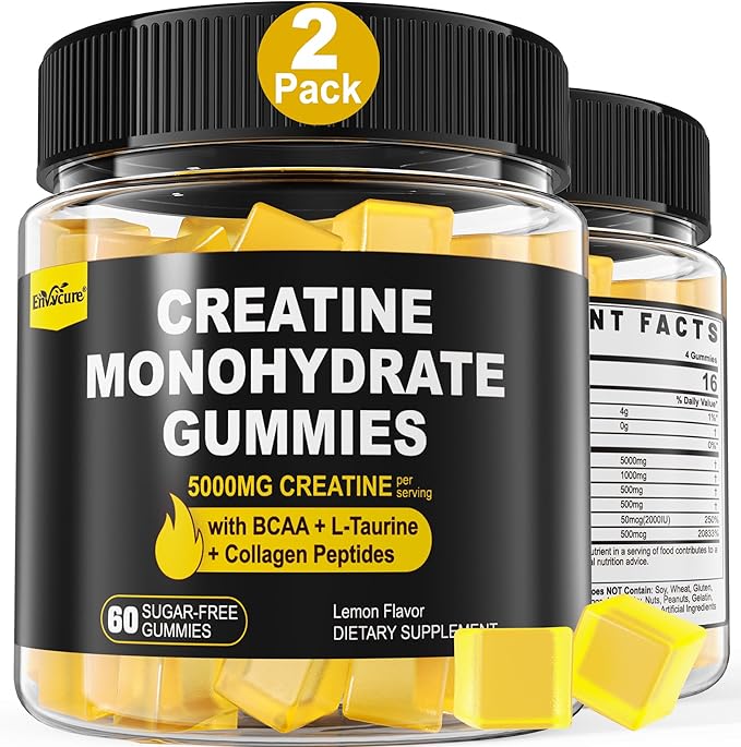 2 Pack Creatine Monohydrate Gummies + 2 Pack L-Lysine 1000mg Gummies