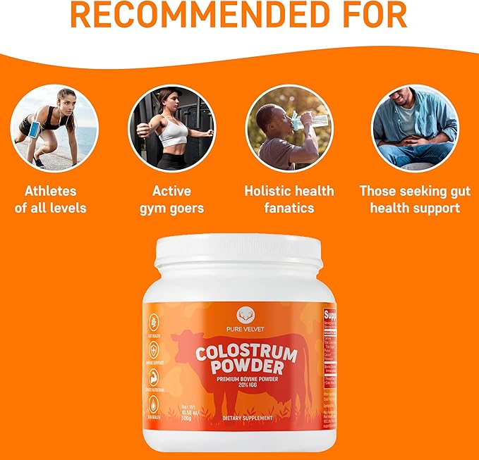 Pure Velvet Colostrum Powder for Gut Health Bloating Hair Growth Immune Support Bovine Cow Sourced Colostrum Protein Lactoferrin Supplement Contains Dairy with Immunoglobulins (IgG) (10 Ounce)