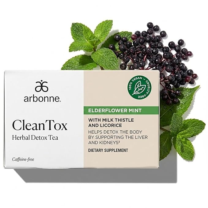 Cleantox Herbal Detox Tea – Caffeine Free Tea Bags w/Botanical Blend for Daily Refreshment Includes Peppermint Dandelion Fennel &amp Milk Thistle for a Light Herbal Experience 20 Count by Arbon