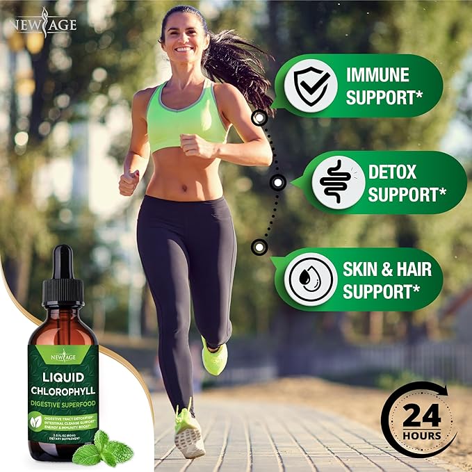 NEW AGE Chlorophyll Liquid Drops - Natural Concentrate – Energy Booster Digestion and Immune System Supports Internal Deodorant Liver Function - (2 Fl Oz (Pack of 4))