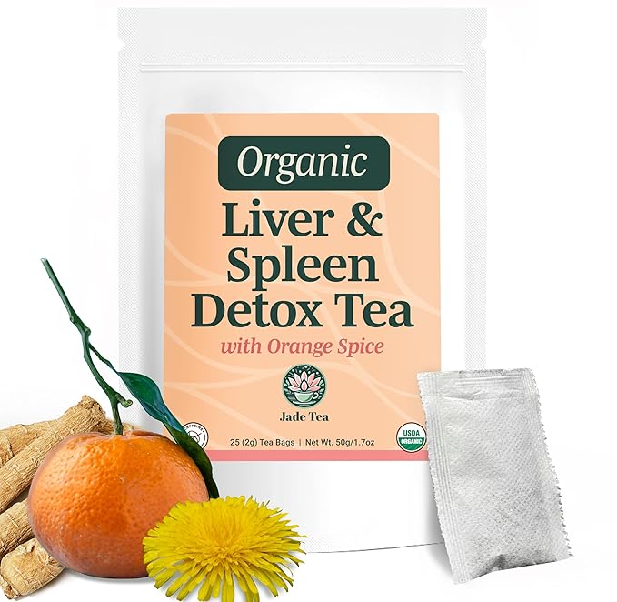 Jade Tea -Organic Liver Detox Tea &amp Spleen Detox Tea - Organic Dandelion Root Burdock Root Ginger Root &amp Orange Peel - Supports Liver Gallbladder &amp and Spleen Health - Orange Spice - Ma