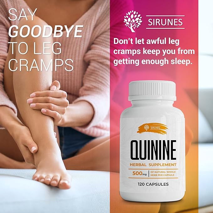 Leg Cramps Relief Quinine Capsules – Natural Cinchona Bark Supplement for Cramp Defense &amp Digestive Health – 500 mg Quinine Pills 120 Tablets Non-GMO Gluten-Free