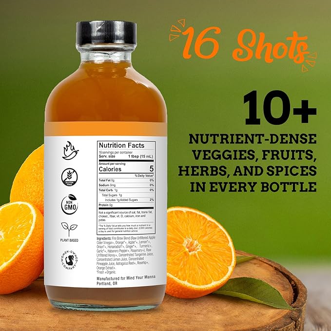 Fire Brew Immune - Citrus Apple Cider Vinegar Wellness Tonic | 16 Concentrated Shots of Healthiest Organic Ingredients to Strengthen Immune System and Improve Digestion – 8oz