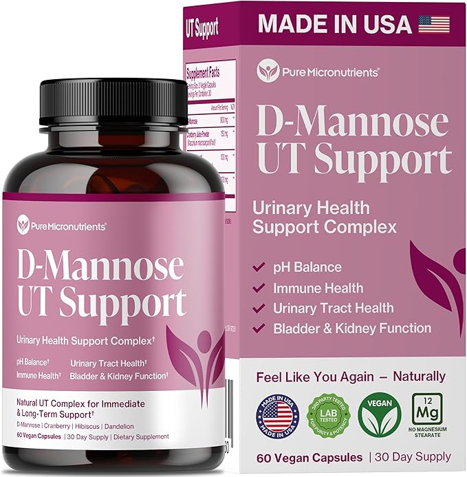 Pure D Mannose Capsules 1000mg Per Serve - Fast Acting UTI Support - Urinary Tract Cleanse &amp Bladder Health - Cranberry D-Mannose Dandelion Hibiscus Flower - 60 Veggie Caps