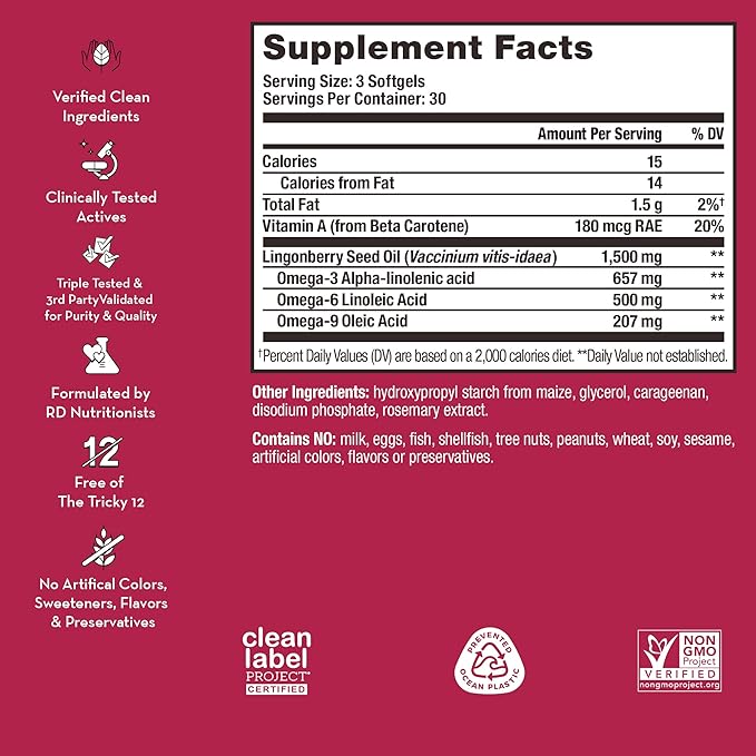 HUM Arctic Repair Clear Skin Supplement with Omega 3 Vitamin E A and Lingonberry Seed Oil Skin Repair with Omega 3 6 9 to Help Support Appearance of Wrinkles &amp Hydrate 90 Vegan Softgels