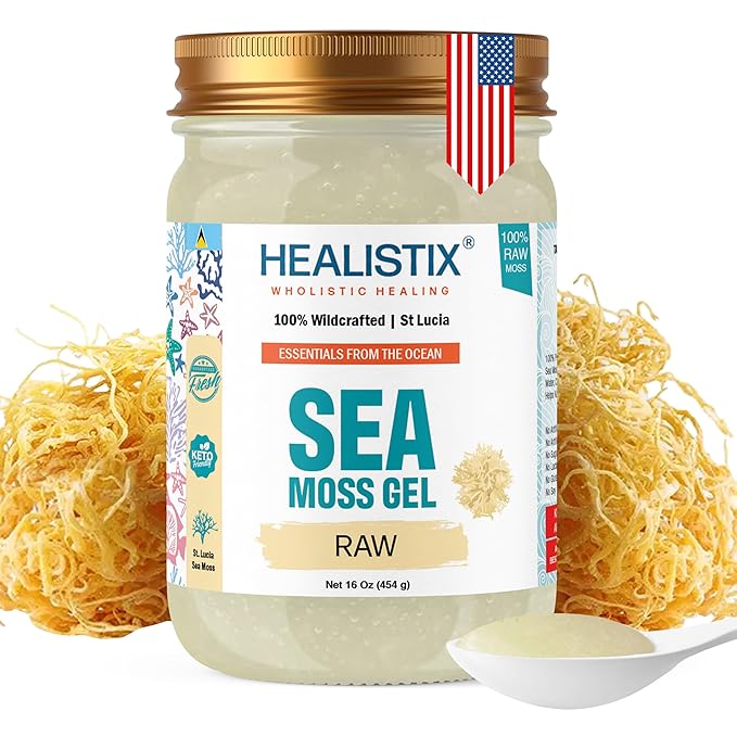 Healistix Raw Sea Moss Gel [16 Oz] - Exquisitely Crafted from Irish Seamoss Wildcrafted in The Pristine Waters of St Lucia A Natural Delight Sea Vegetable in Glass Jar