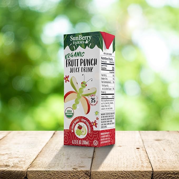 Sunberry Farms Organic Fruit Punch Juice Drink – 32 Pack (6.75 fl oz Each) | USDA Organic | No Sugar Added | Gluten-Free | GMO-Free | Preservative Free | Excellent Source of Vitamin C