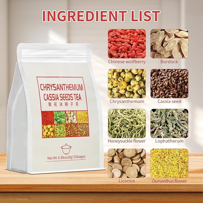 Liver Detox TeaChrysanthemum Cassia Seeds Tea Bags(160g 8gX20Bags) Honeysuckle Chinese wolf-berry Sweet-scented Osmanthus Burdock Root Combination of Floral Tea 菊花决明子茶包