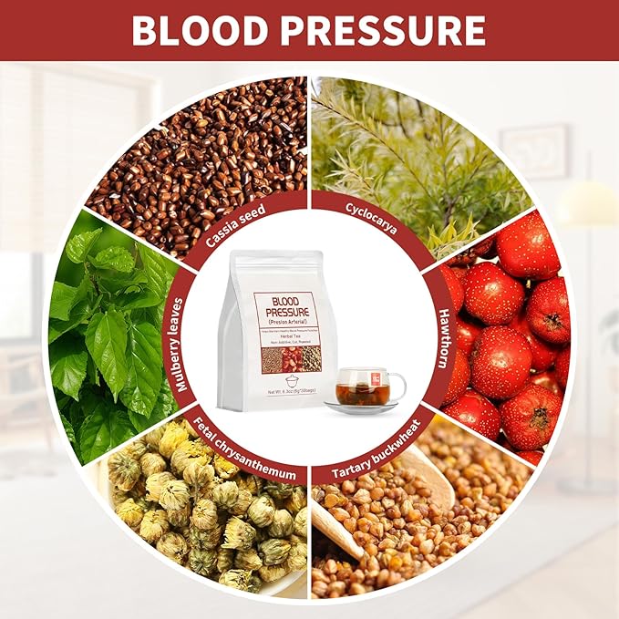 Blood Pressure Tea BagsHeart Functional Tea6g X 30 Bags 5.3 oz Natural Chinese Blend Herbal Tea Gluten FreeCaffeine Free Non-GMO
