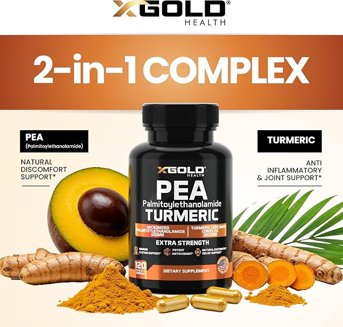 Pea Palmitoylethanolamide + Turmeric Curcumin Complex – 1600mg Micronized 99% &amp 95% Curcuminoids – High Potency Joint Support Mobility &amp Comfort – Made in USA