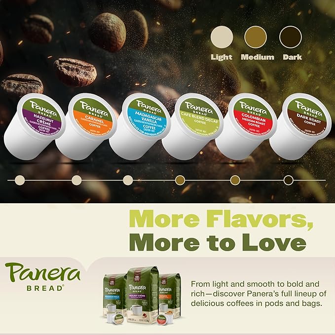 Panera Cafe Blend Decaf Coffee Pods Medium Roast Cups - 100% Arabica Smooth &amp Balanced with Caramel Notes Sustainably Sourced No Bitterness 60 Single Serve Pods (6 Packs of 10)