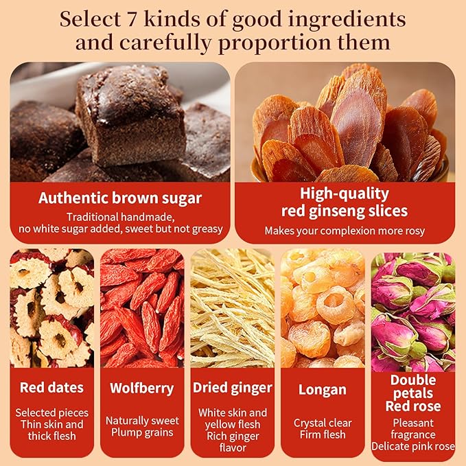 DOZO Brown sugar ginger tea 360g/12.7oz (30bags) Red Ginseng Longan Brown Sugar and Ginger Tea 红参桂圆黑糖姜茶