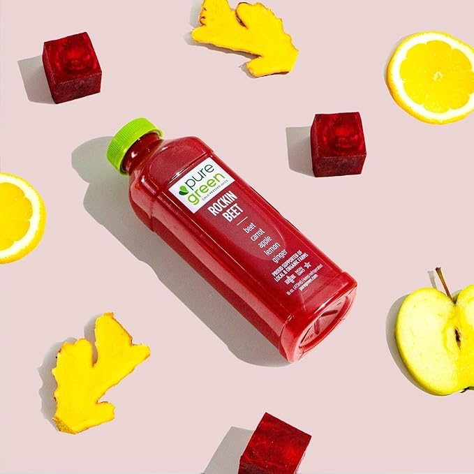 Pure Green Cold Pressed Juice - Rockin Beet - Fresh Functional Blend with Beet Carrot Apple Lemon Ginger - Natural Gluten Free Non-GMO No Artificial Colors or Flavors - Made from Real Fruits &a