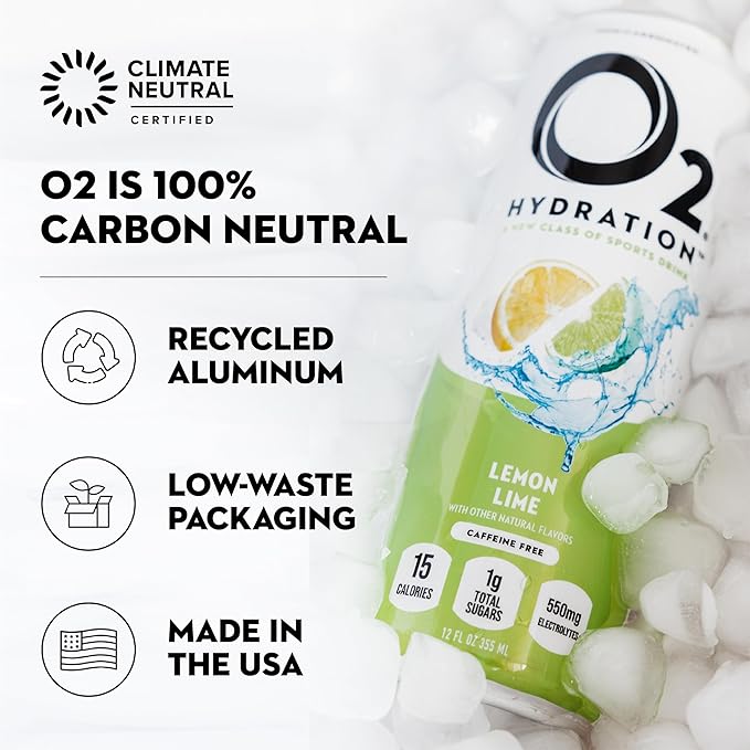 O2 Lemon Lime Post Workout Recovery Drink - Powerful Electrolyte Drink for Daily Hydration