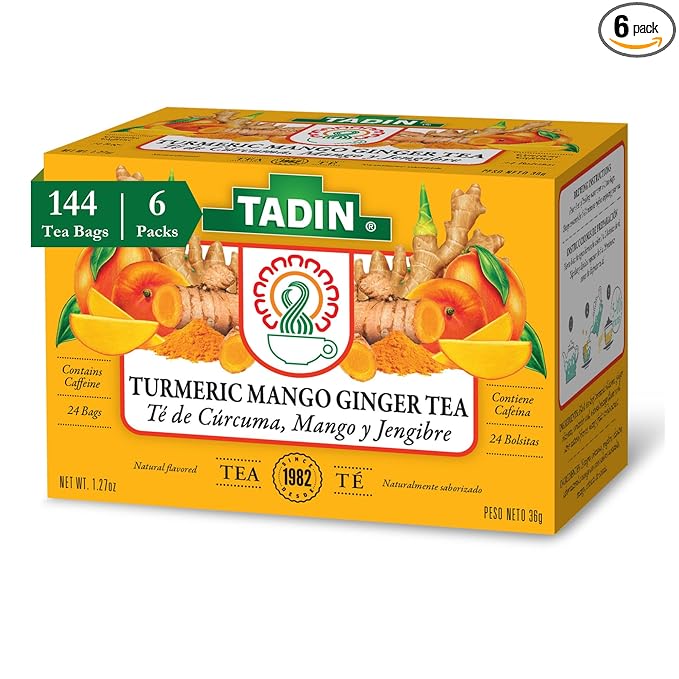 Tadin Turmeric Mango Ginger Tea Contains Caffeine Best as Hot Tea Contains Black Tea 24 Tea Bags Per Box Pack of 6
