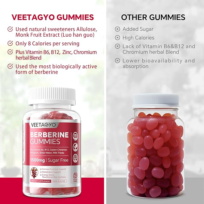 Berberine Supplement 1500mgSugar Free Berberine with Ceylon Cinnamon GummiesChromiumTurmeric Fenugreek for Naturally Metabolism Balanced Berberine HCl from Indian Barberry Extract 120 Cts