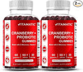 Vitamatic 2 Pack Cranberry Gummies with D-Mannose Probiotics Vitamin C – Plant-Based Botanical Extract – Vegan Non-GMO – 60 Count