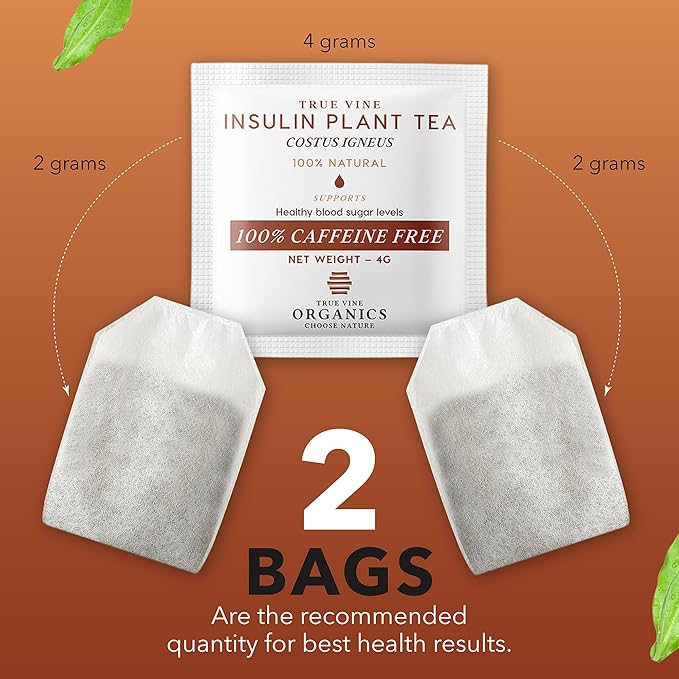 True Vine Insulin Plant Tea (USDA Organic) — Herbal Organic Tea Bags for Blood Sugar Support Digestive Wellness &amp Metabolic Balance — 100% Natural Caffeine-Free No Additives – 31 Sachets (4g Ea