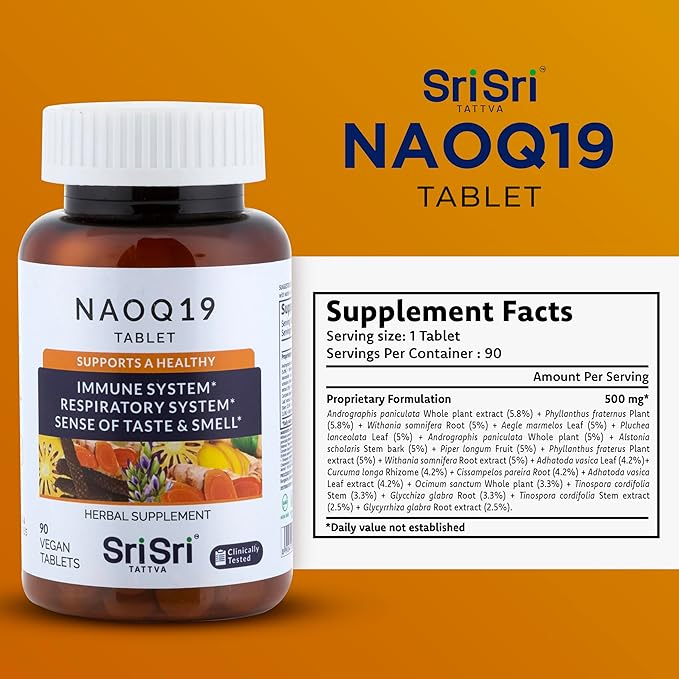 SRI SRI TATTVA NAOQ19 Immunity Support – Ayurvedic Herbal Supplement with Ashwagandha Turmeric Licorice Tulsi Andrographis – Respiratory &amp Adrenal Support – 19 Herbs &amp Adaptogens – 90 Caps