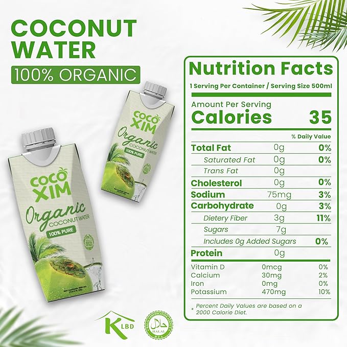 COCOXIM Ready to Drink Organic Coconut Water - 16.9 oz (Pack of 12) | Zero Added Sugar| 100% Natural &amp Fresh with Electrolytes &amp Nutrients | Halal &amp Kosher Certified | Alternative to Soda