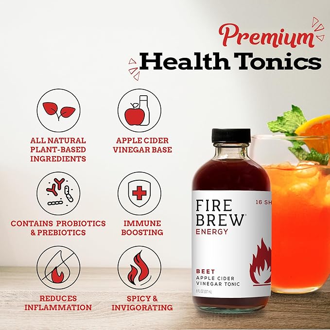 Fire Brew Energy – Beet Apple Cider Vinegar Wellness Tonic | 16 Concentrated Shots of Healthiest Organic Ingredients to Energize and Boost Your Stamina with Antioxidants for Heart &amp Blood Health –