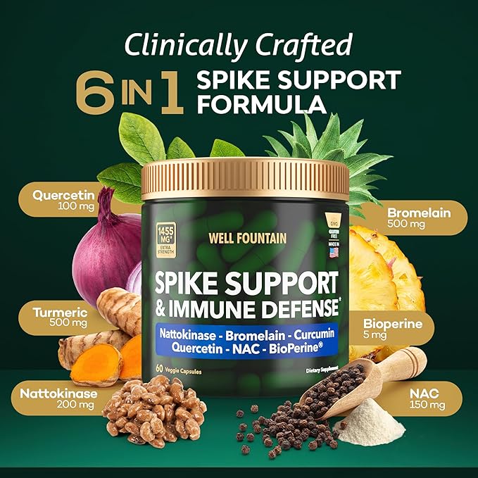 Nattokinase 4000 FU 200mg Bromelain 500mg Curcumin 500mg NAC 150mg Quercetin 100mg &amp BioPerine 5mg | 30-Day Supply 60 Count - Spike Protein Support &amp Immune Defense